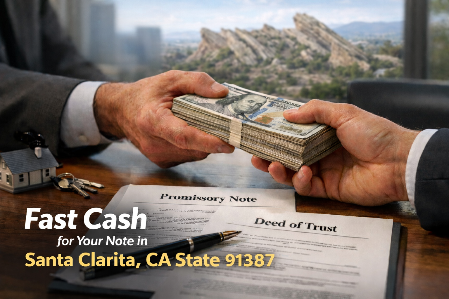 Cash exchange for promissory note and deed of trust in Santa Clarita CA 91387 closing