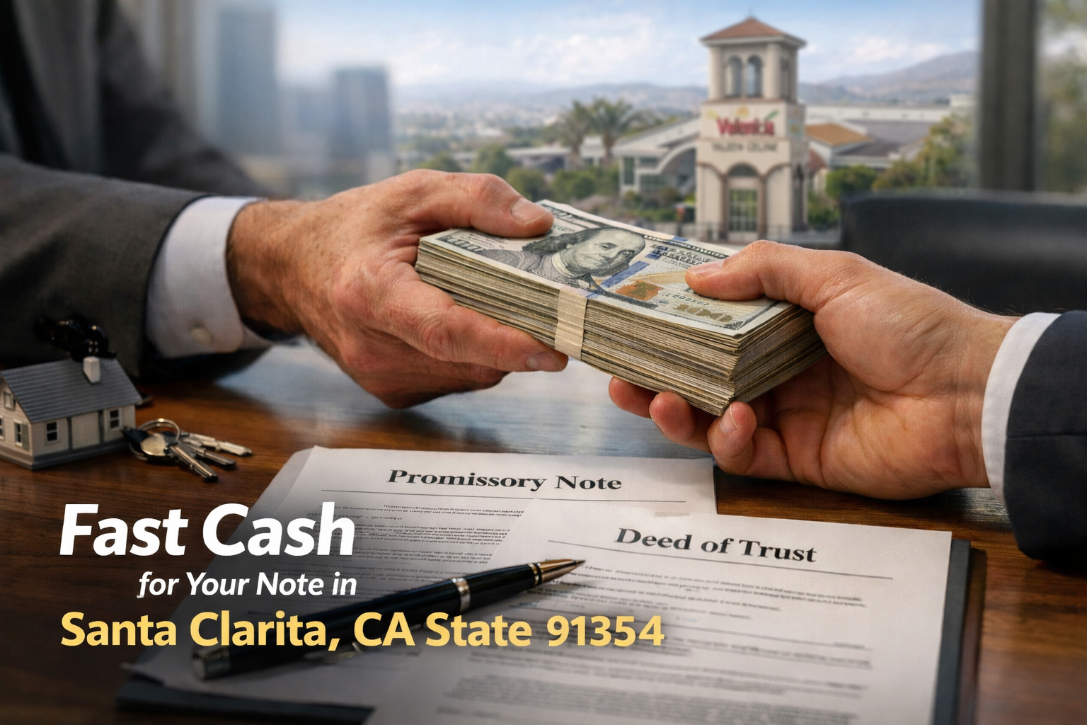 Cash exchange for promissory note and deed of trust in Santa Clarita CA 91354 closing