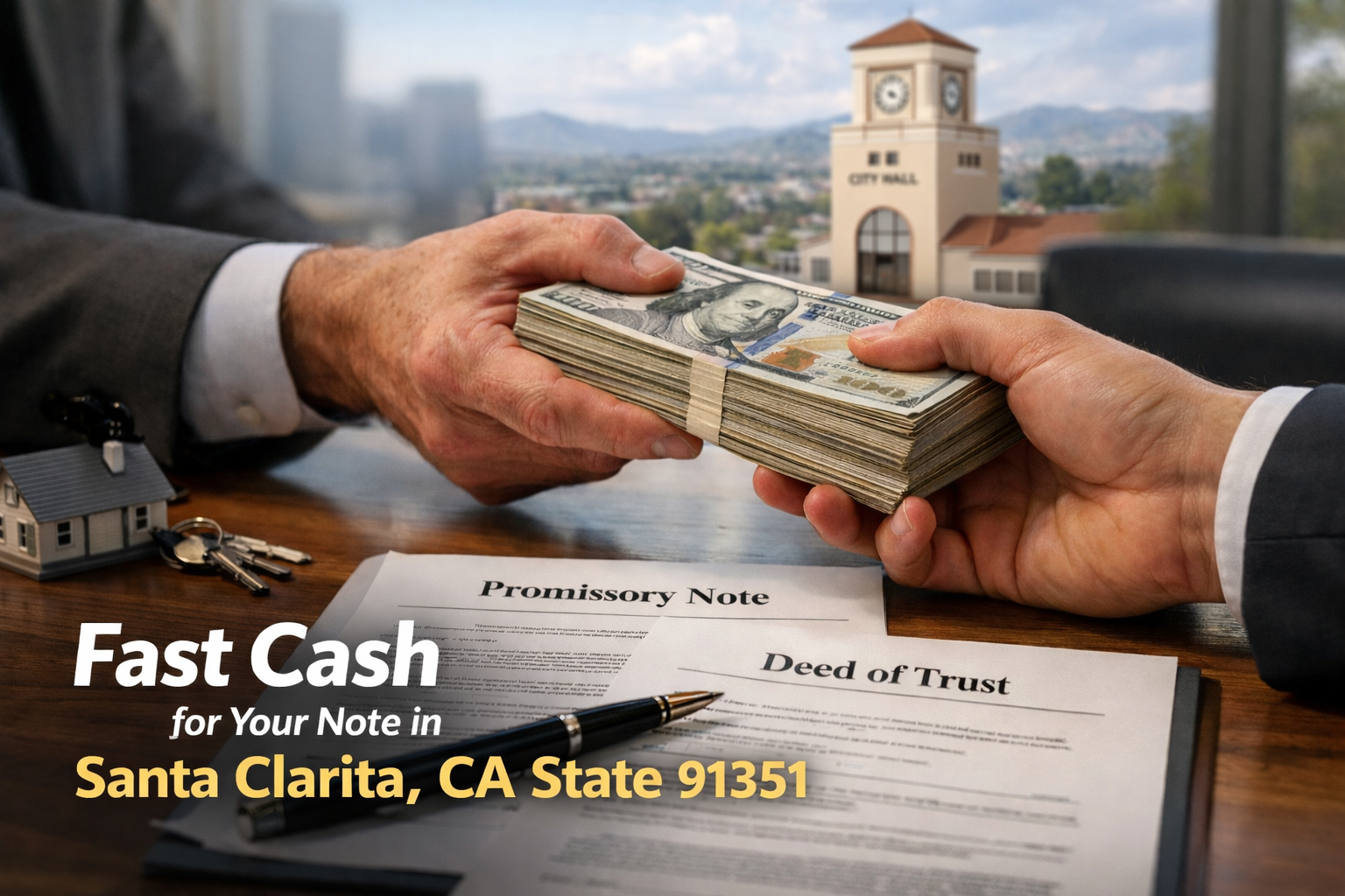 Cash exchange for promissory note and deed of trust in Santa Clarita real estate closing