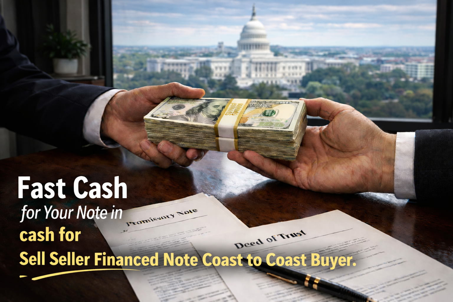Cash exchange for promissory note and deed of trust for sellers looking to sell a seller financed note nationwide.