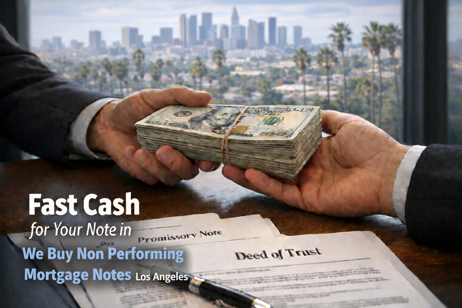 Cash exchange for promissory note and deed of trust during a real estate note sale in We Buy Non Performing Mortgage Notes Los Angeles”