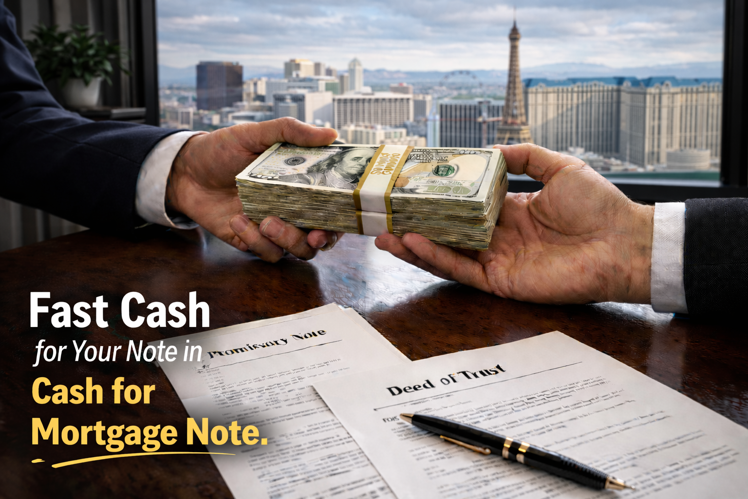Cash exchange for promissory note and deed of trust for sellers seeking cash for mortgage note.