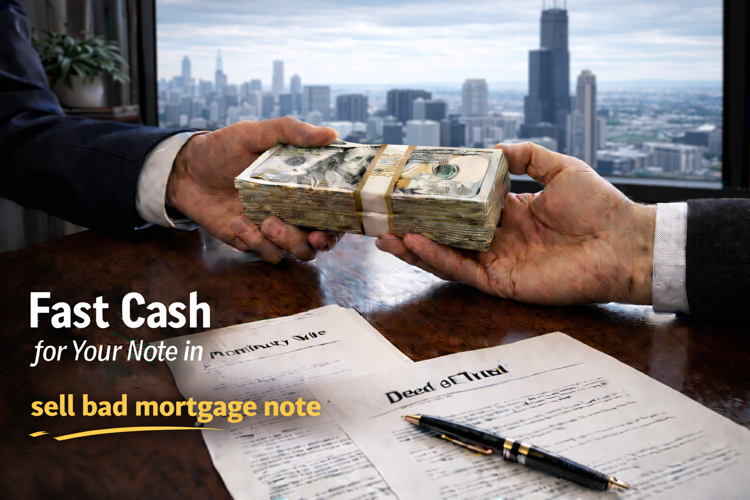 Cash exchange for promissory note and deed of trust for sellers of bad mortgage note.