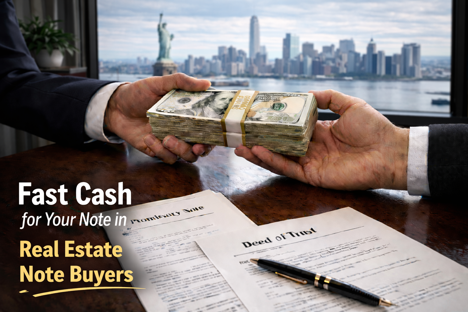 Cash exchange for promissory note and deed of trust for sellers working with real estate note buyers.