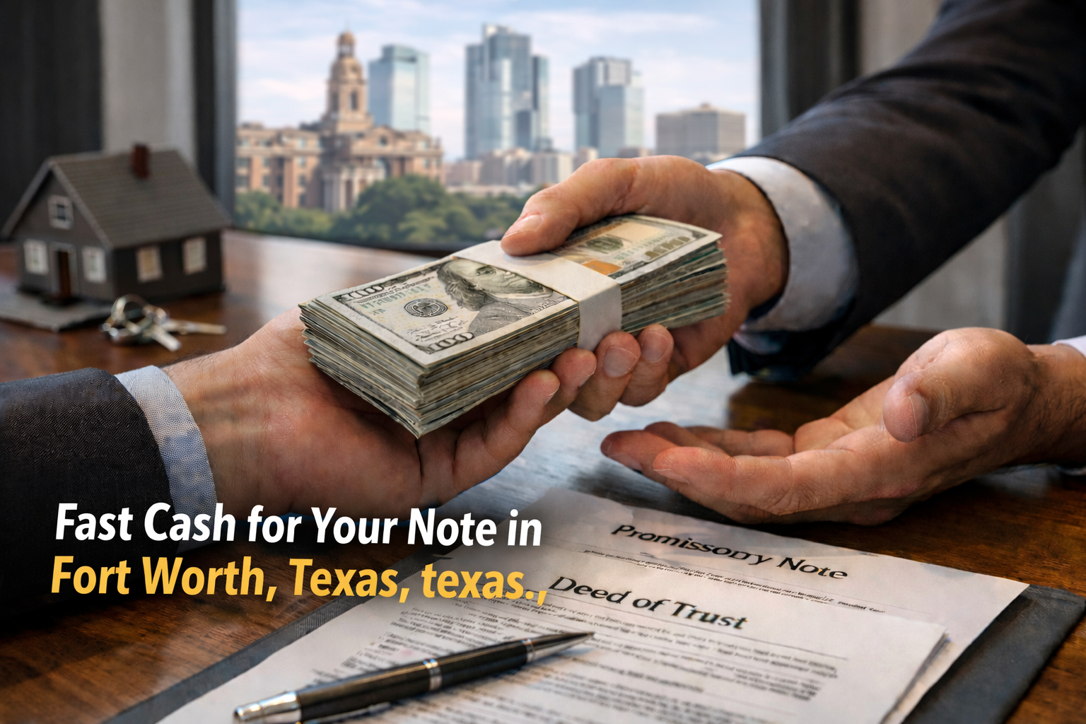 Cash exchange for promissory note and deed of trust in Fort Worth Texas real estate closing