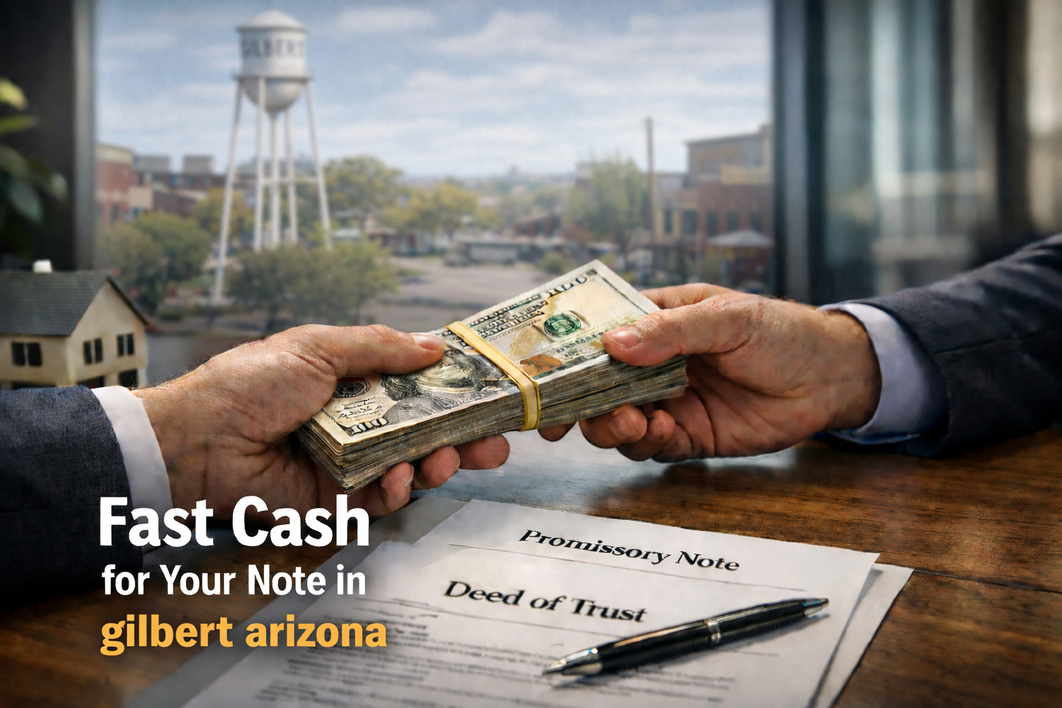 ash exchange for promissory note and deed of trust during a real estate note sale in Gilbert Arizona.