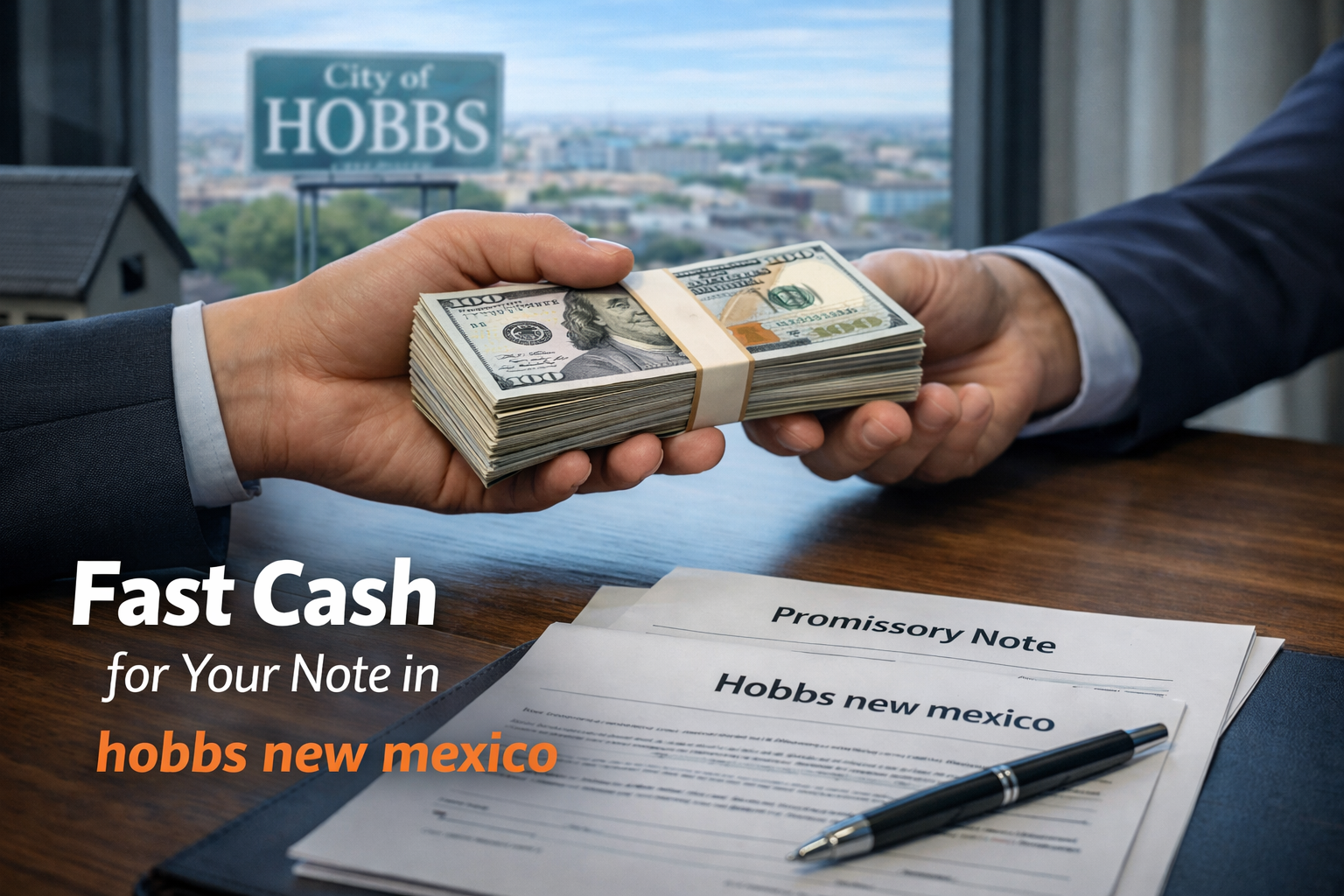 Cash exchange for promissory note and deed of trust during a real estate note sale in Hobbs New Mexico.