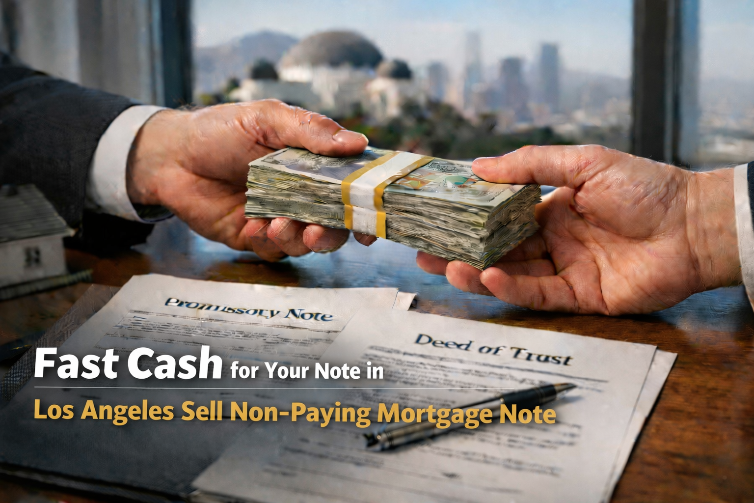 Cash exchange for promissory note and deed of trust for non-paying mortgage note Los Angeles.