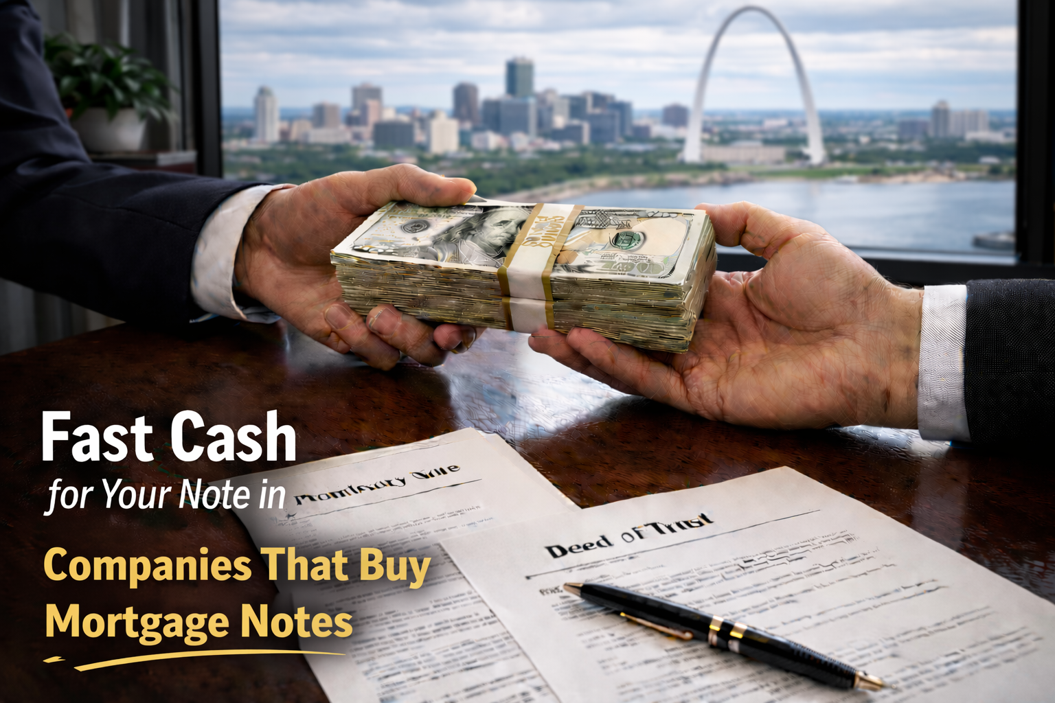 Cash exchange for promissory note and deed of trust with promissory note buyers in a real estate transaction.