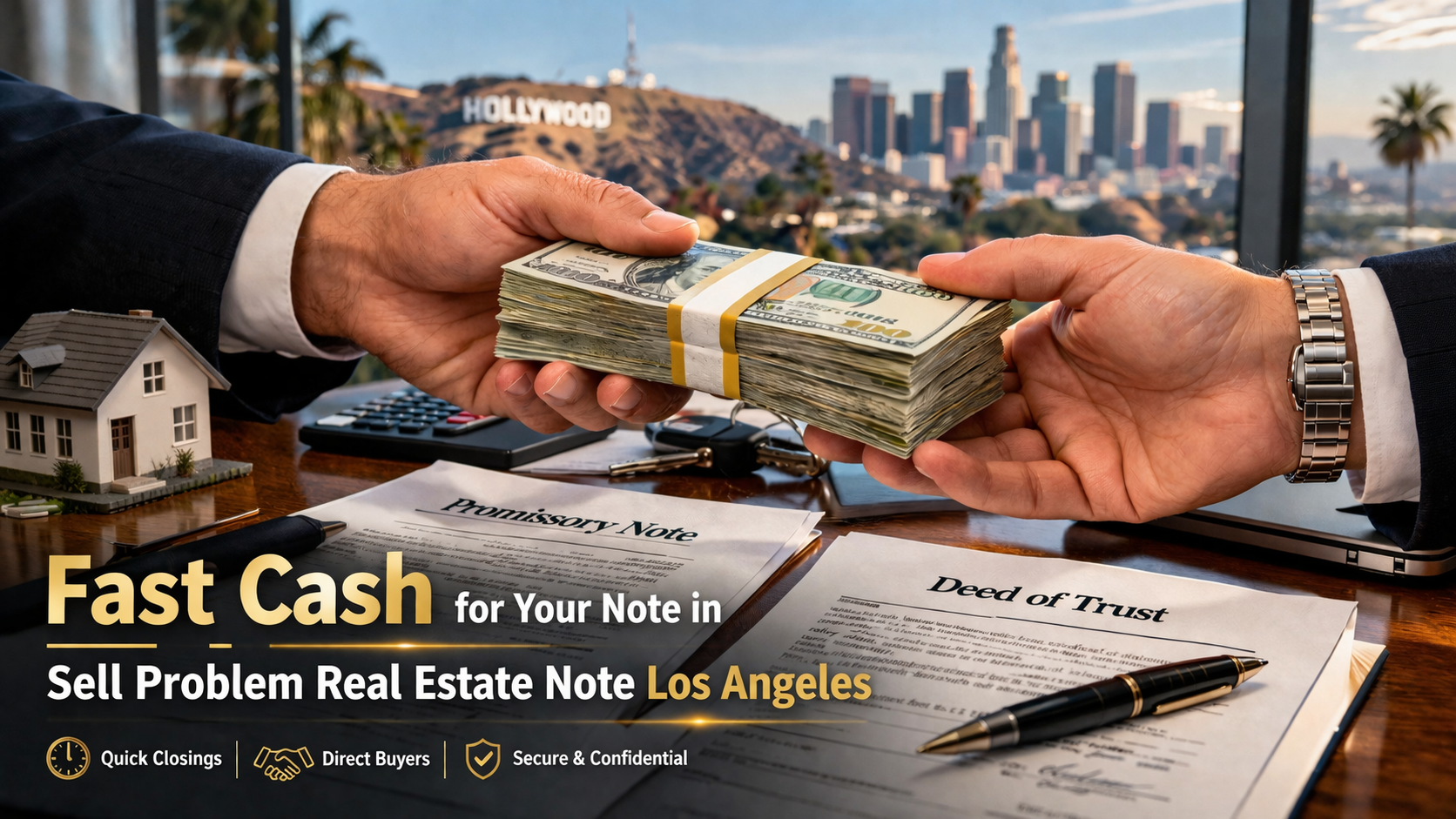 Cash exchange for promissory note and deed of trust for problem real estate note Los Angeles.