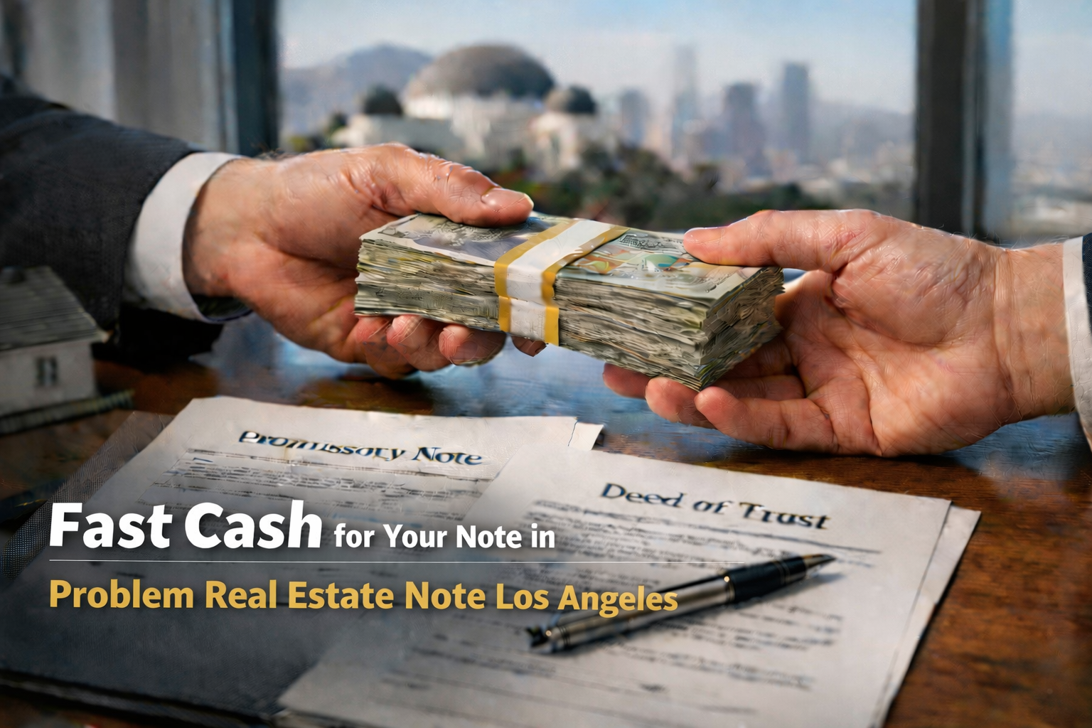 Cash exchange for promissory note and deed of trust for problem real estate note Los Angeles.
