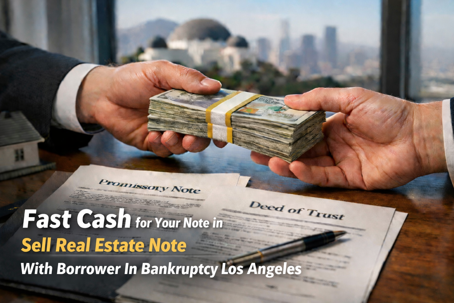 Cash exchange for promissory note and deed of trust for note with borrower in bankruptcy Los Angeles.