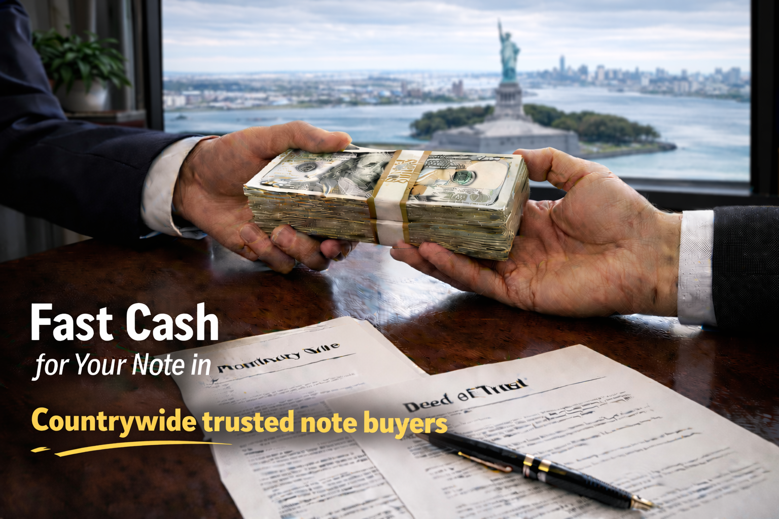 Cash exchange for promissory note and deed of trust with countrywide trusted note buyers.