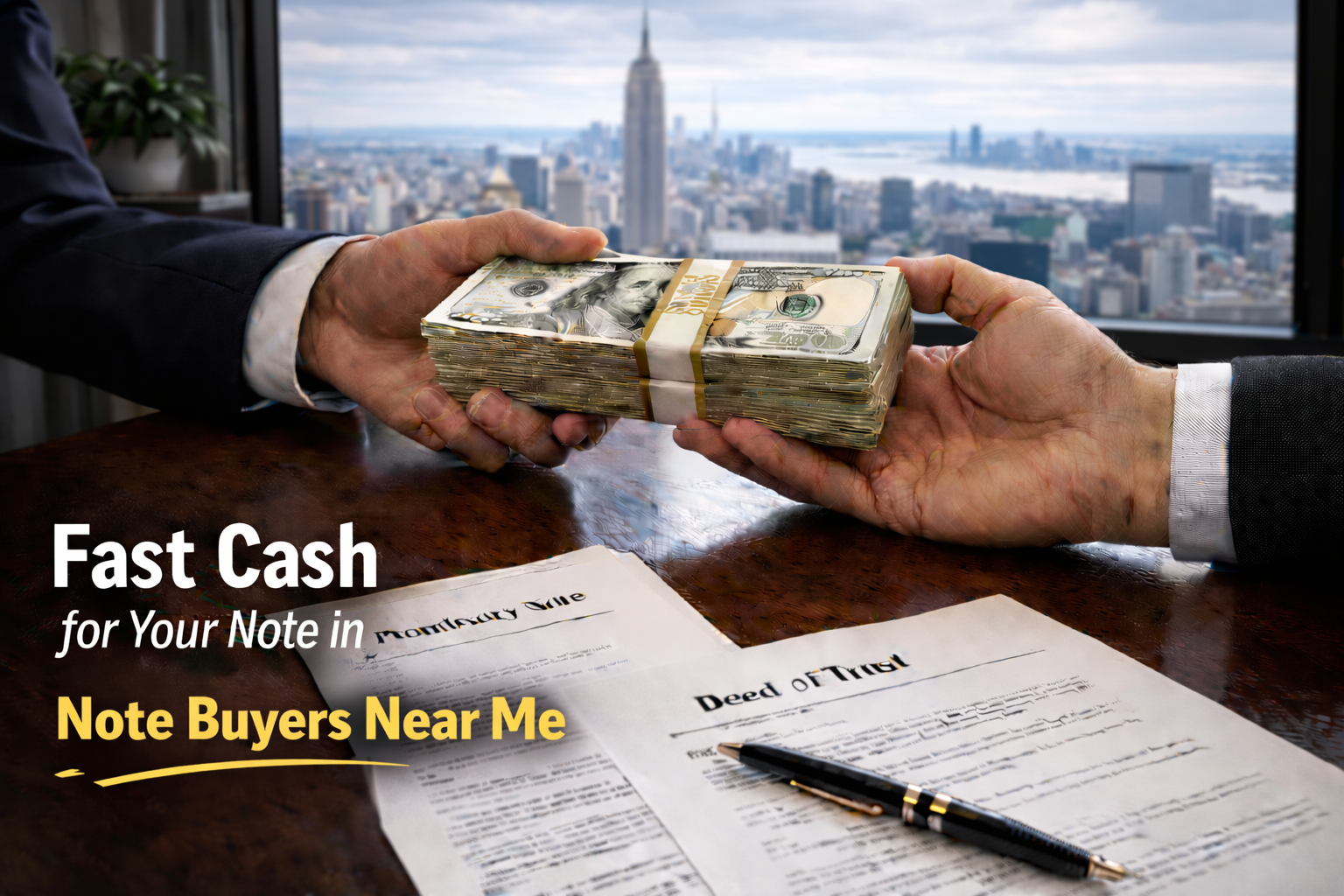 Cash exchange for promissory note and deed of trust with companies that buy promissory notes.