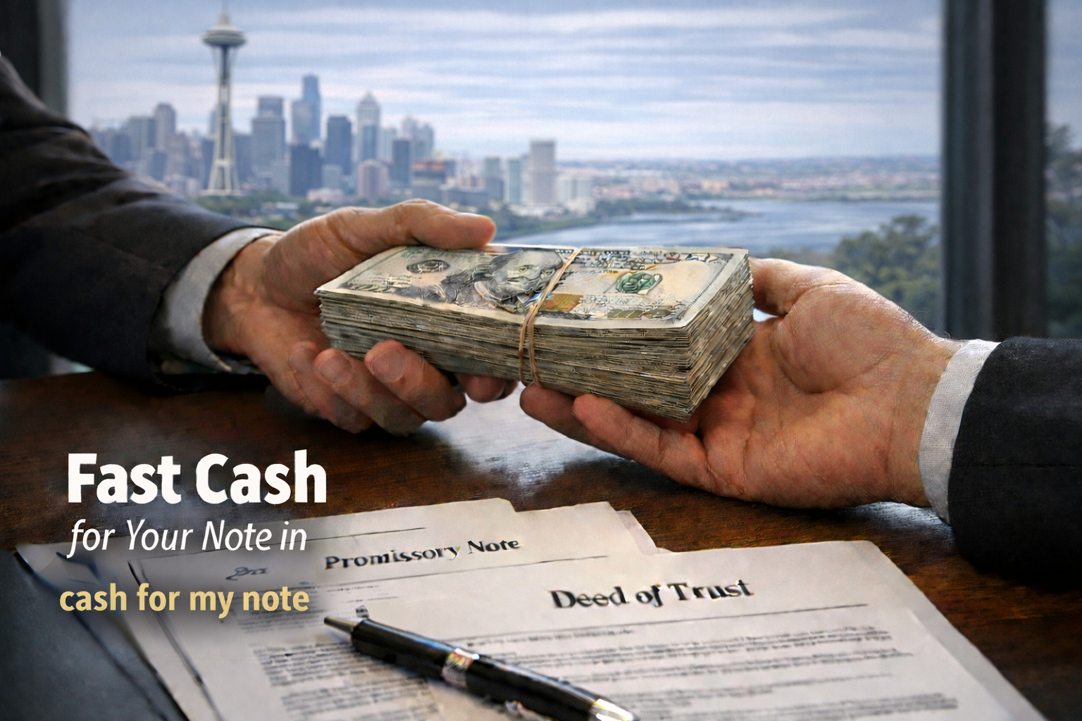 Cash exchange for promissory note and deed of trust for sellers seeking cash for my note.