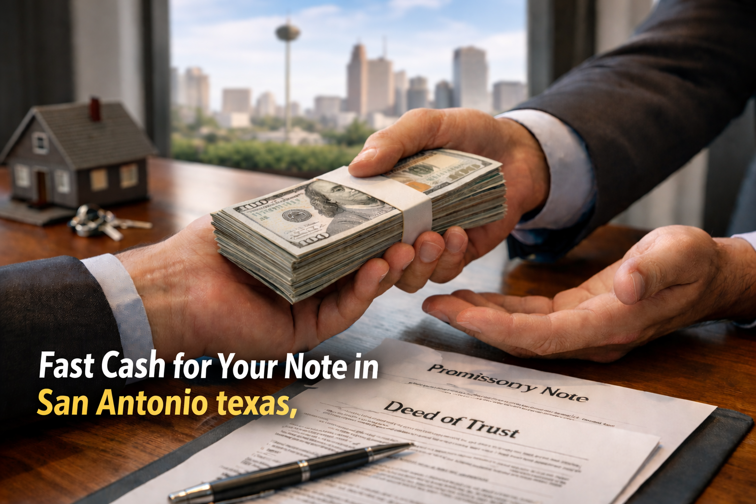 Cash exchange for promissory note and deed of trust in San Antonio Texas real estate closing