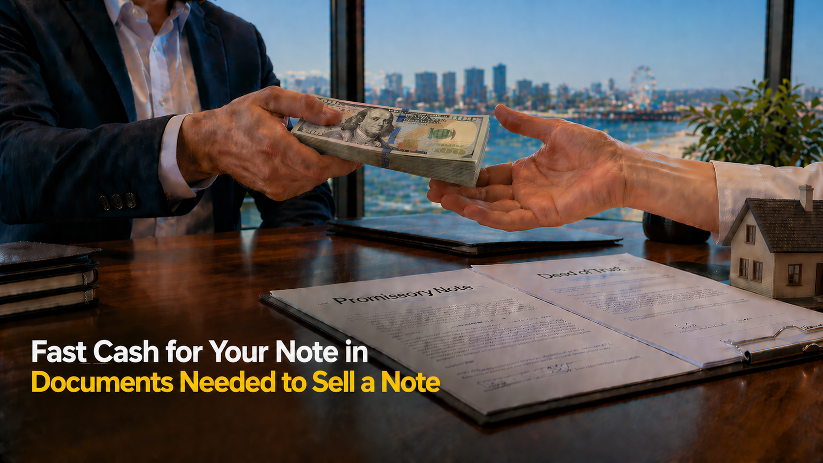 Cash exchange for promissory note and deed of trust documents needed to sell a note Malibu CA.