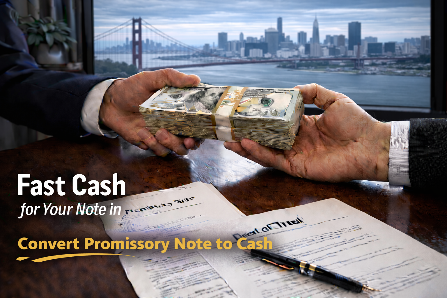 Cash exchange for promissory note and deed of trust to convert promissory note to cash.