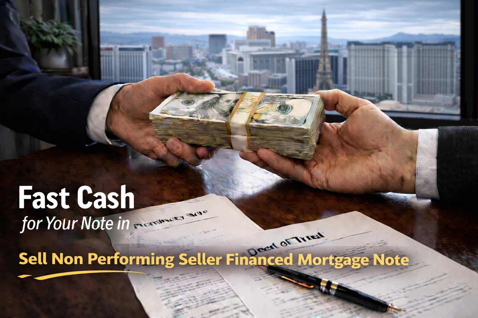 Cash exchange for promissory note and deed of trust for non performing seller financed mortgage note.