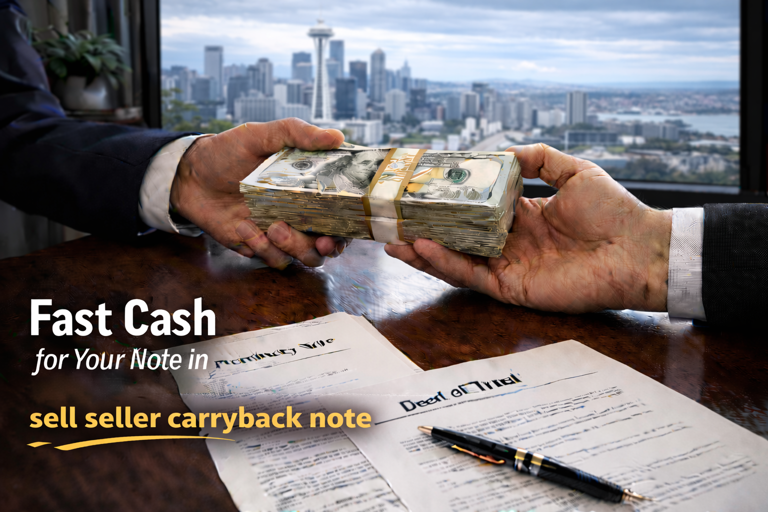 Cash exchange for promissory note and deed of trust for seller carryback note sale.