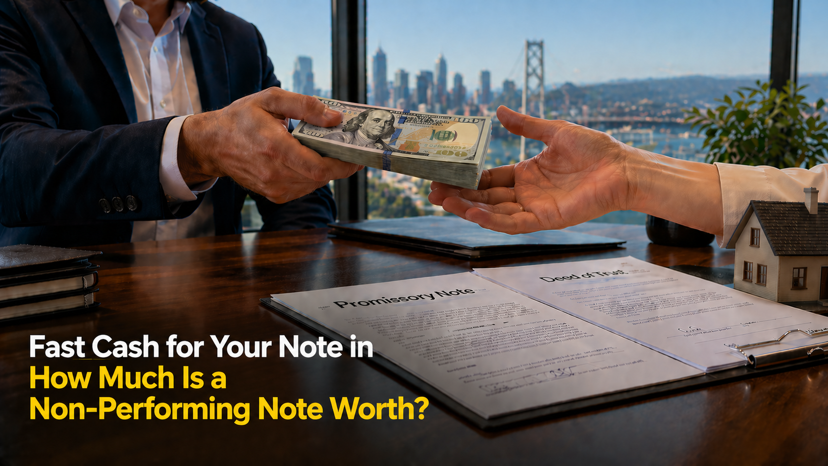 Cash exchange for promissory note and deed of trust valuing non-performing note Malibu CA.