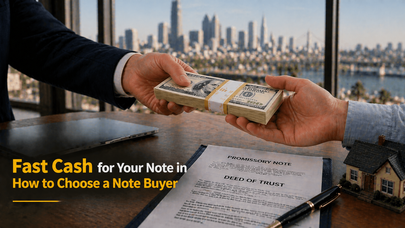 Cash exchange for promissory note and deed of trust choosing note buyer Malibu CA.