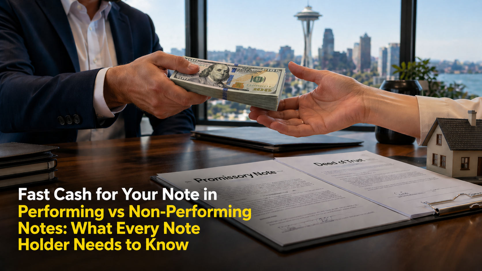 Cash exchange for promissory note and deed of trust comparing performing vs non-performing notes Malibu CA.