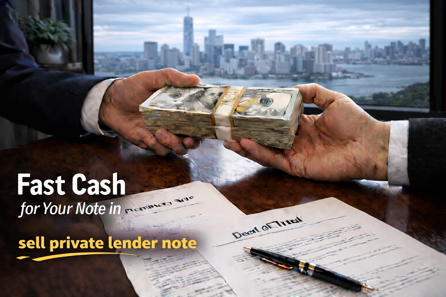 Cash exchange for promissory note and deed of trust for private lender note sale.