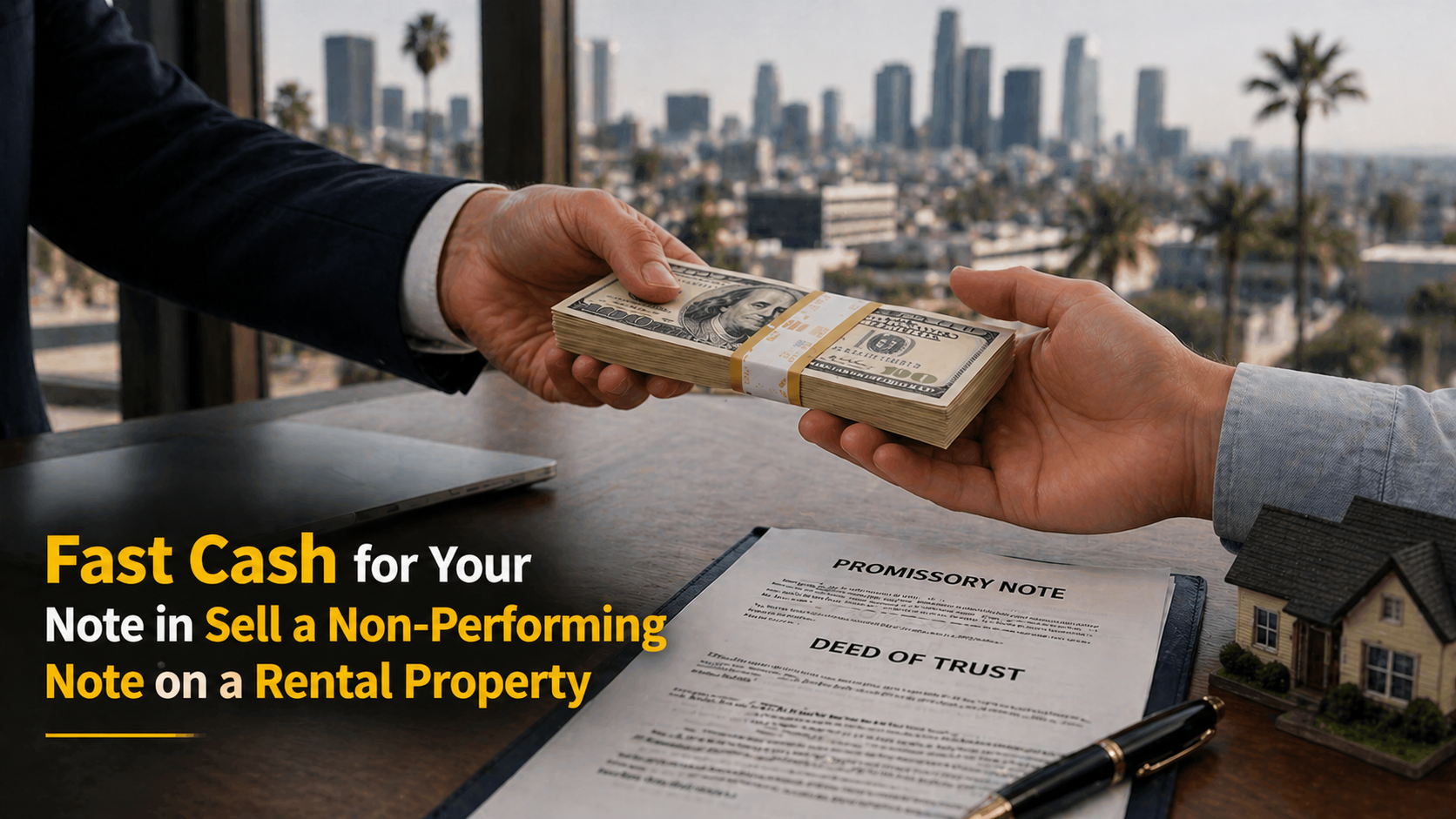 Cash exchange for promissory note and deed of trust selling rental property note Malibu CA.