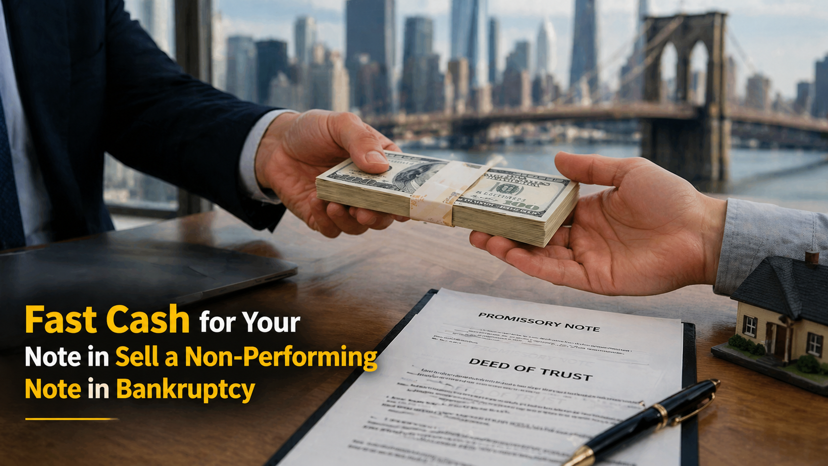 Cash exchange for promissory note and deed of trust selling bankruptcy non-performing note Malibu CA.