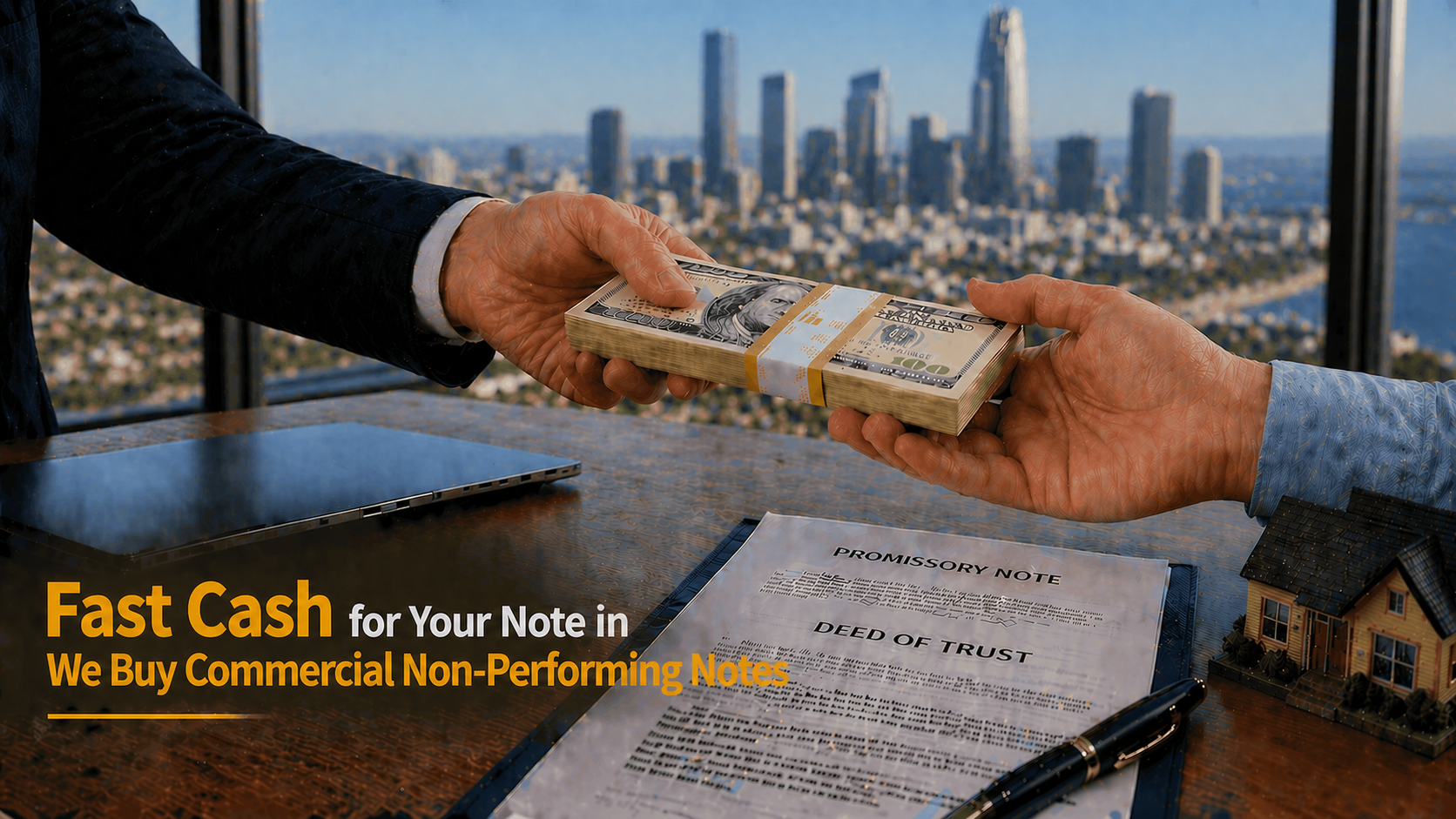Cash exchange for promissory note and deed of trust commercial non-performing note Malibu CA.
