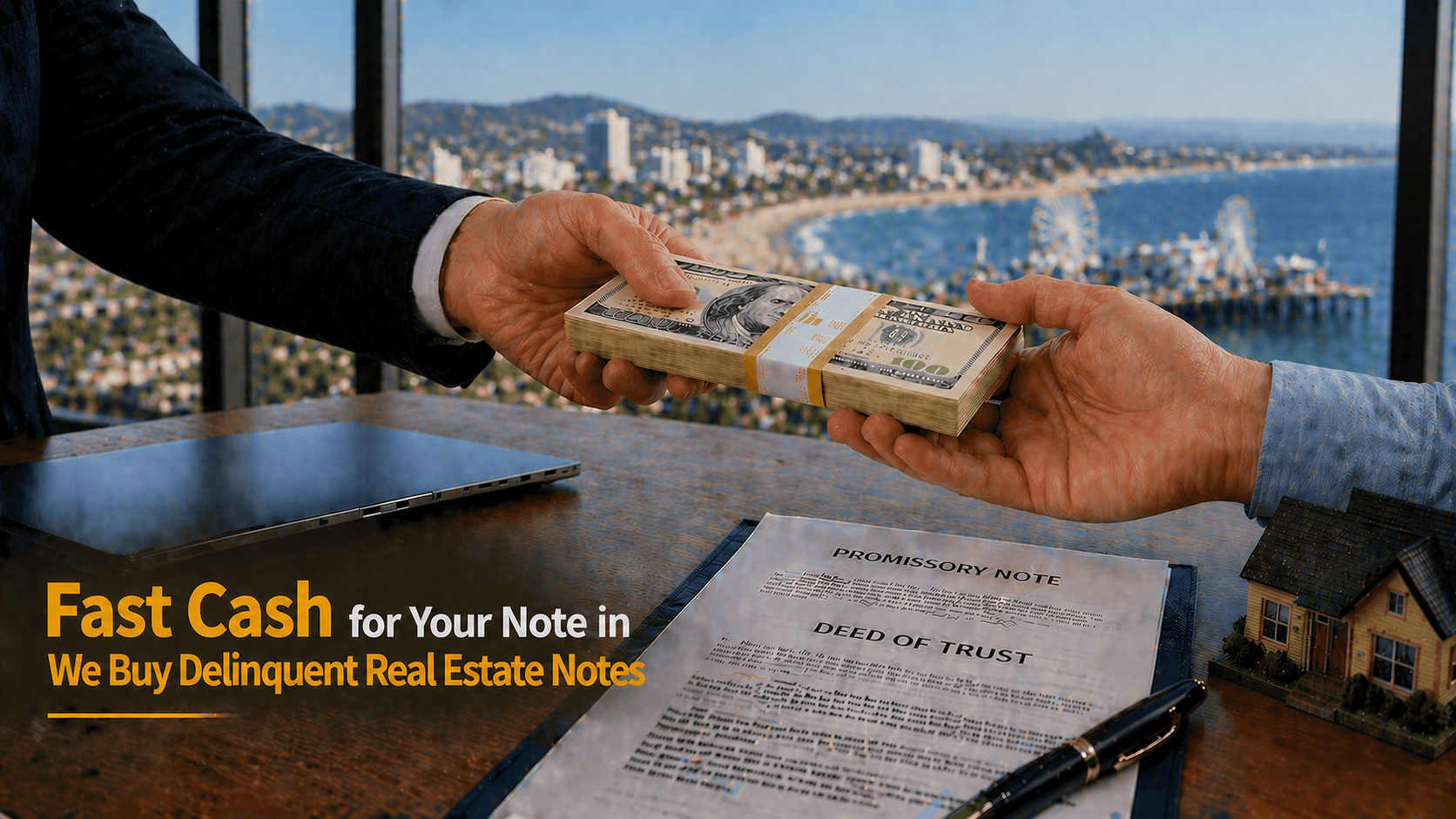 Cash exchange for promissory note and deed of trust delinquent note sale Malibu CA.