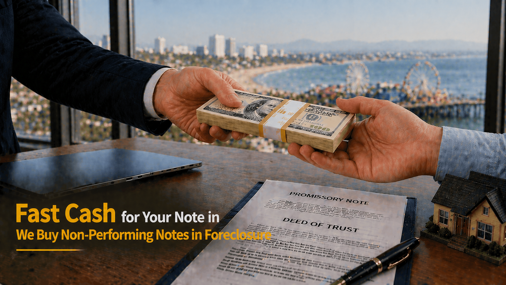 Cash exchange for promissory note and deed of trust foreclosure non-performing note Malibu CA.