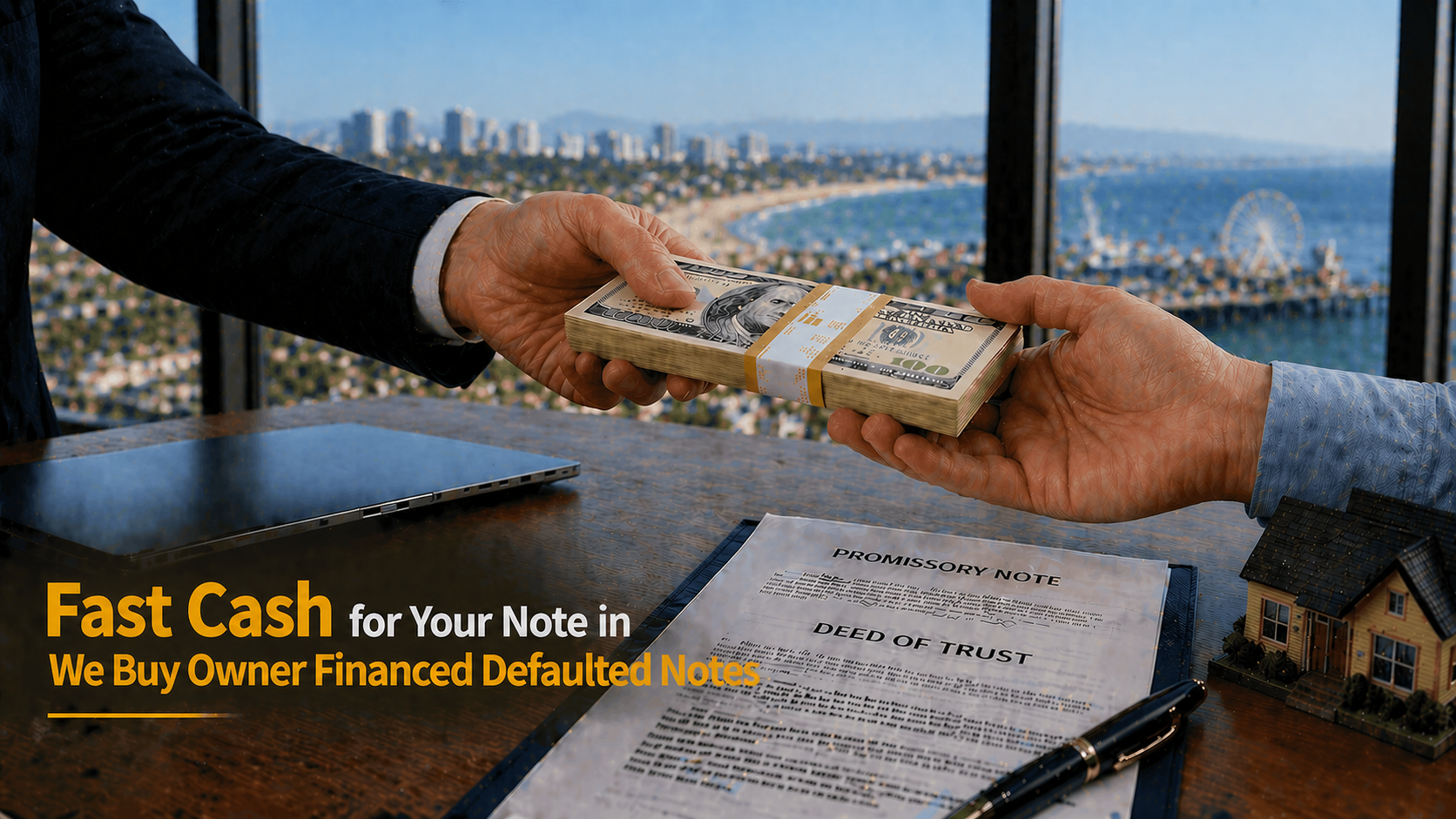 Cash exchange for promissory note and deed of trust owner financed defaulted note Malibu CA.
