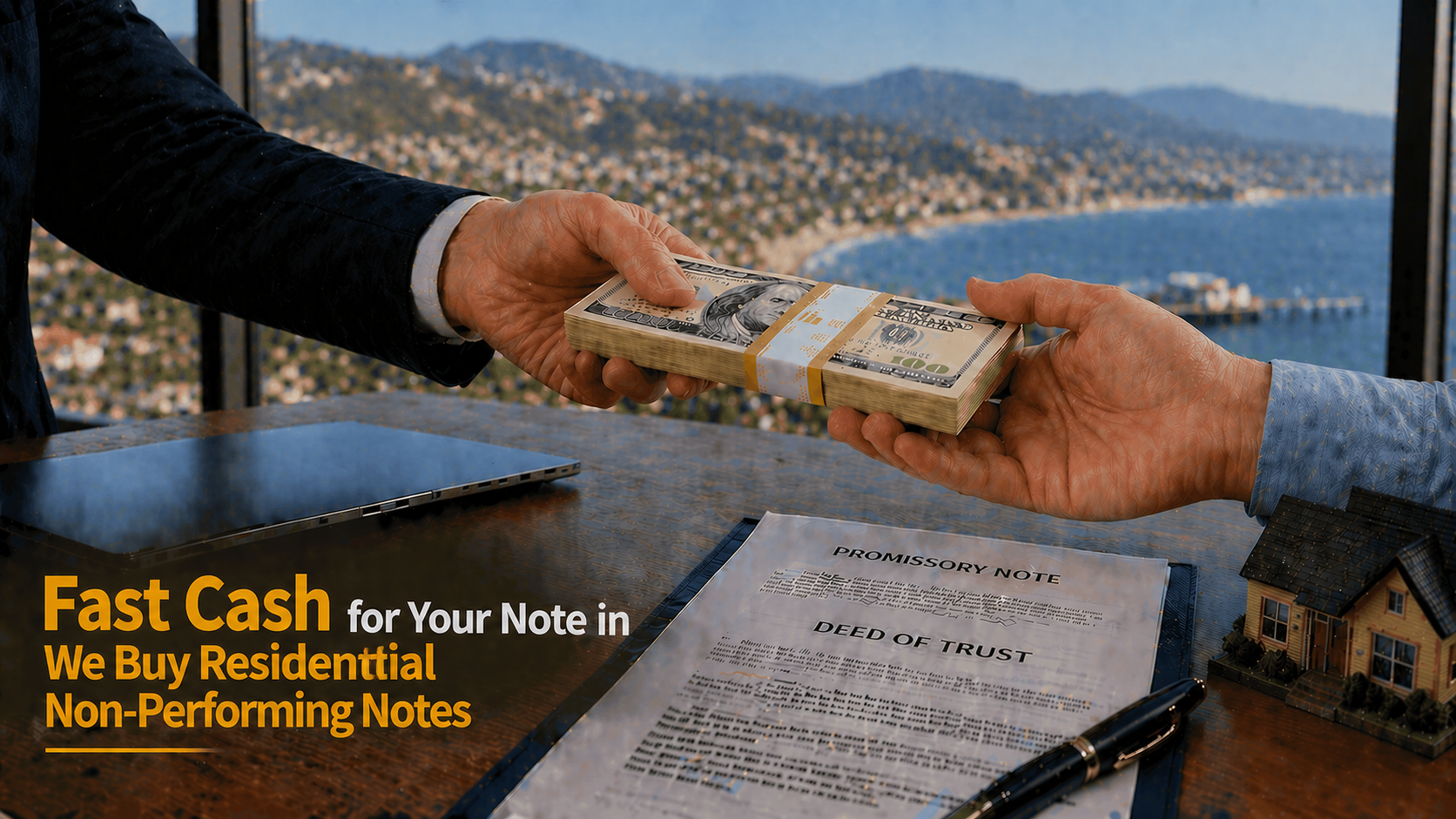 Cash exchange for promissory note and deed of trust residential non-performing note Malibu CA.