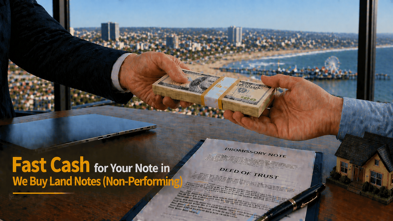 Cash exchange for promissory note and deed of trust non-performing land note Malibu CA.