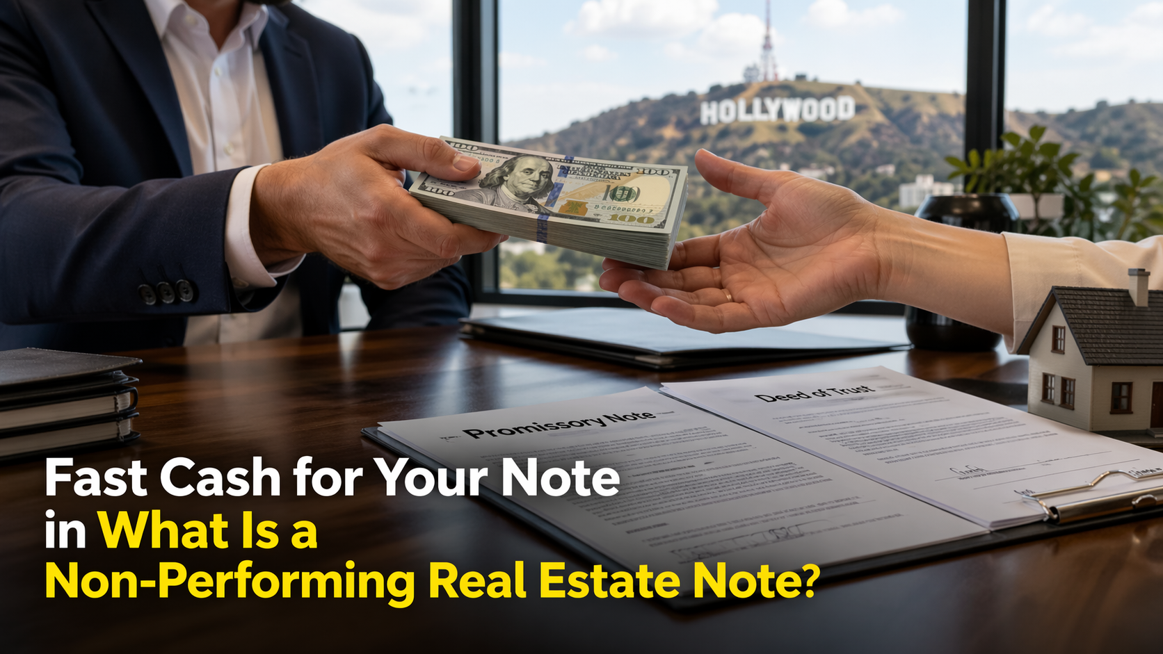 Cash exchange for promissory note and deed of trust tied to non-performing real estate note.