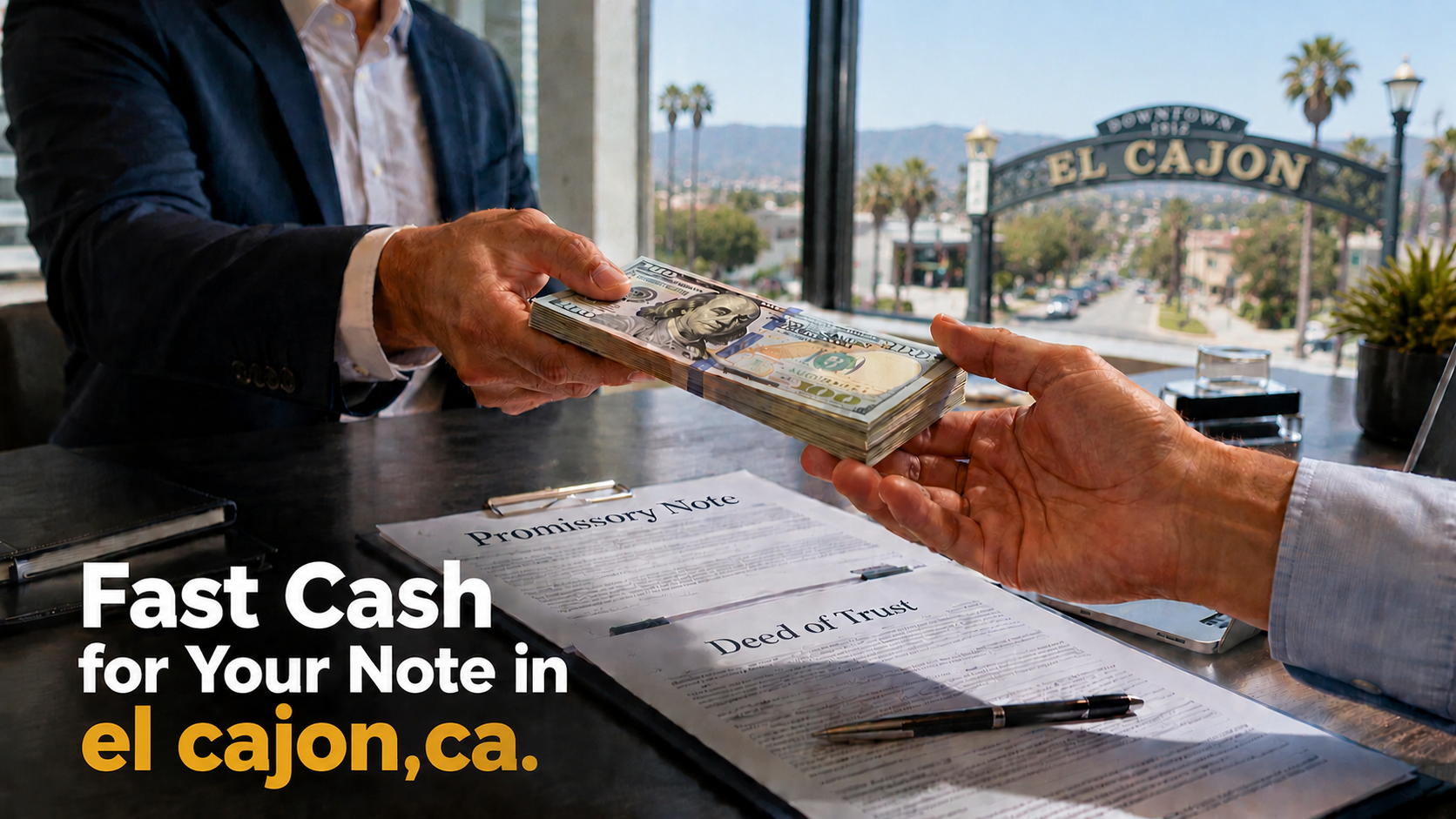 Cash exchange for promissory note and deed of trust sale in El Cajon CA real estate transaction.