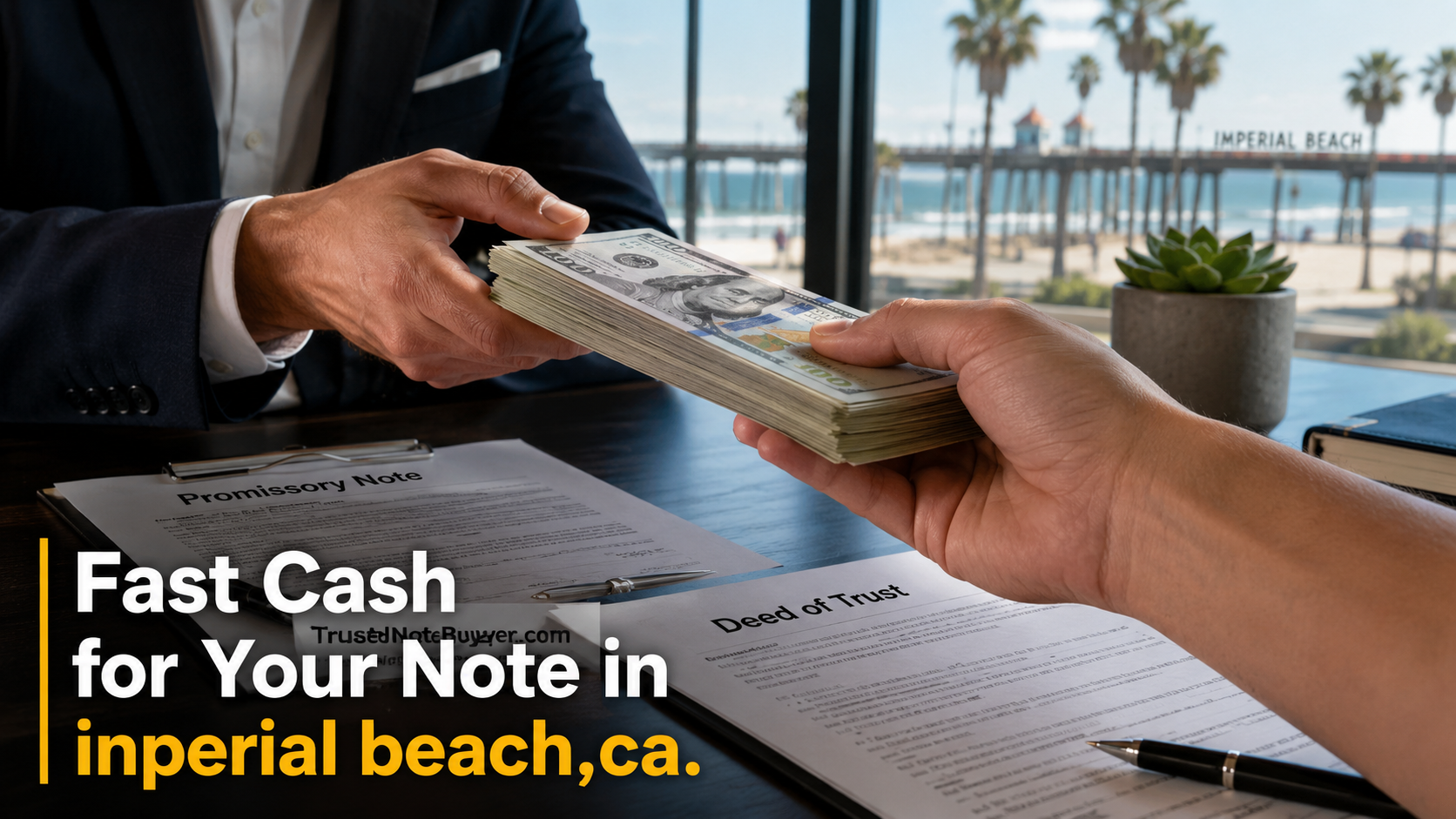 Cash exchange for a promissory note and deed of trust in Imperial Beach, CA real estate transaction.