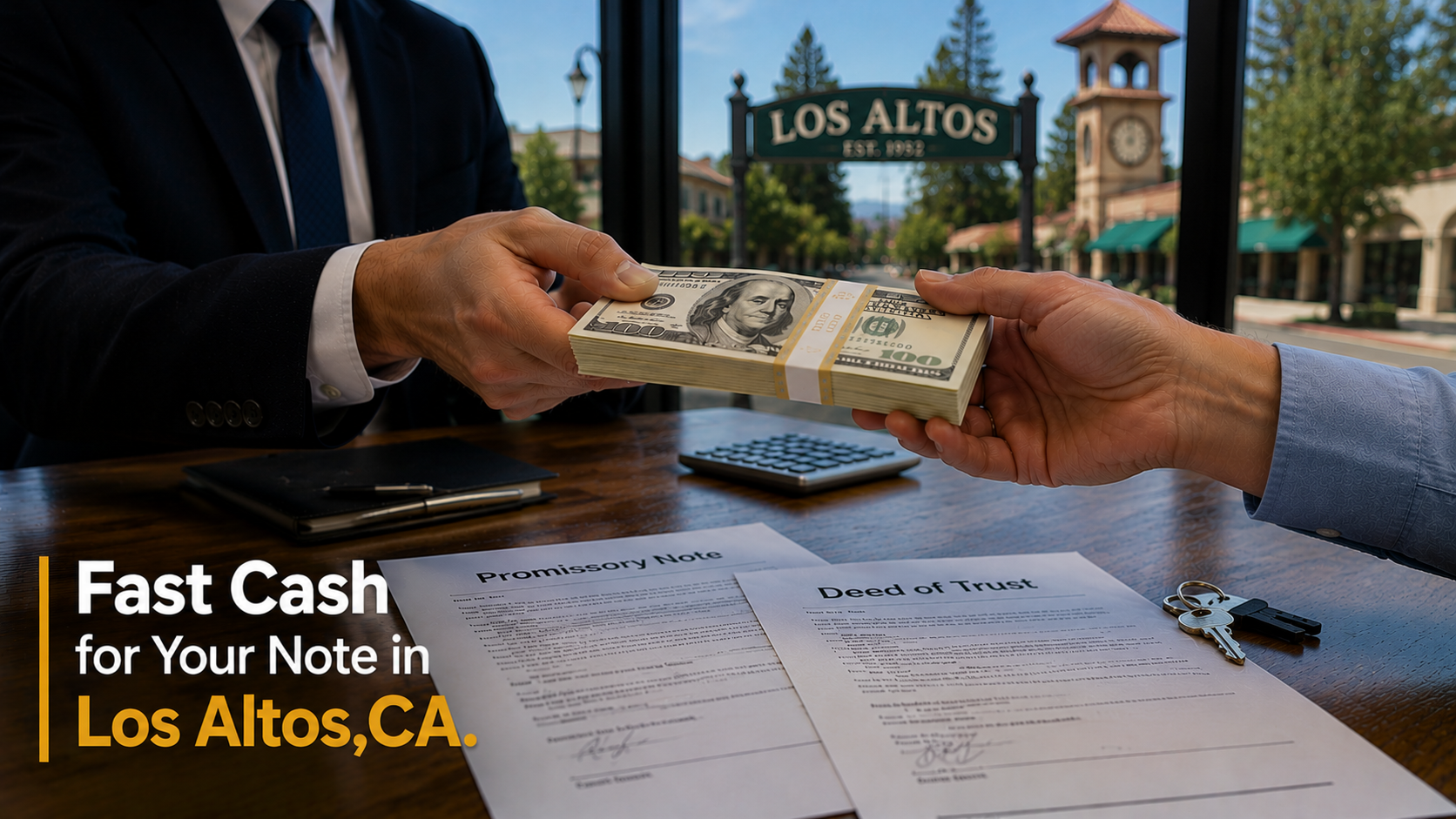 Cash exchange with promissory note and deed of trust during a real estate transaction in Los Altos, CA, Malibu CA.