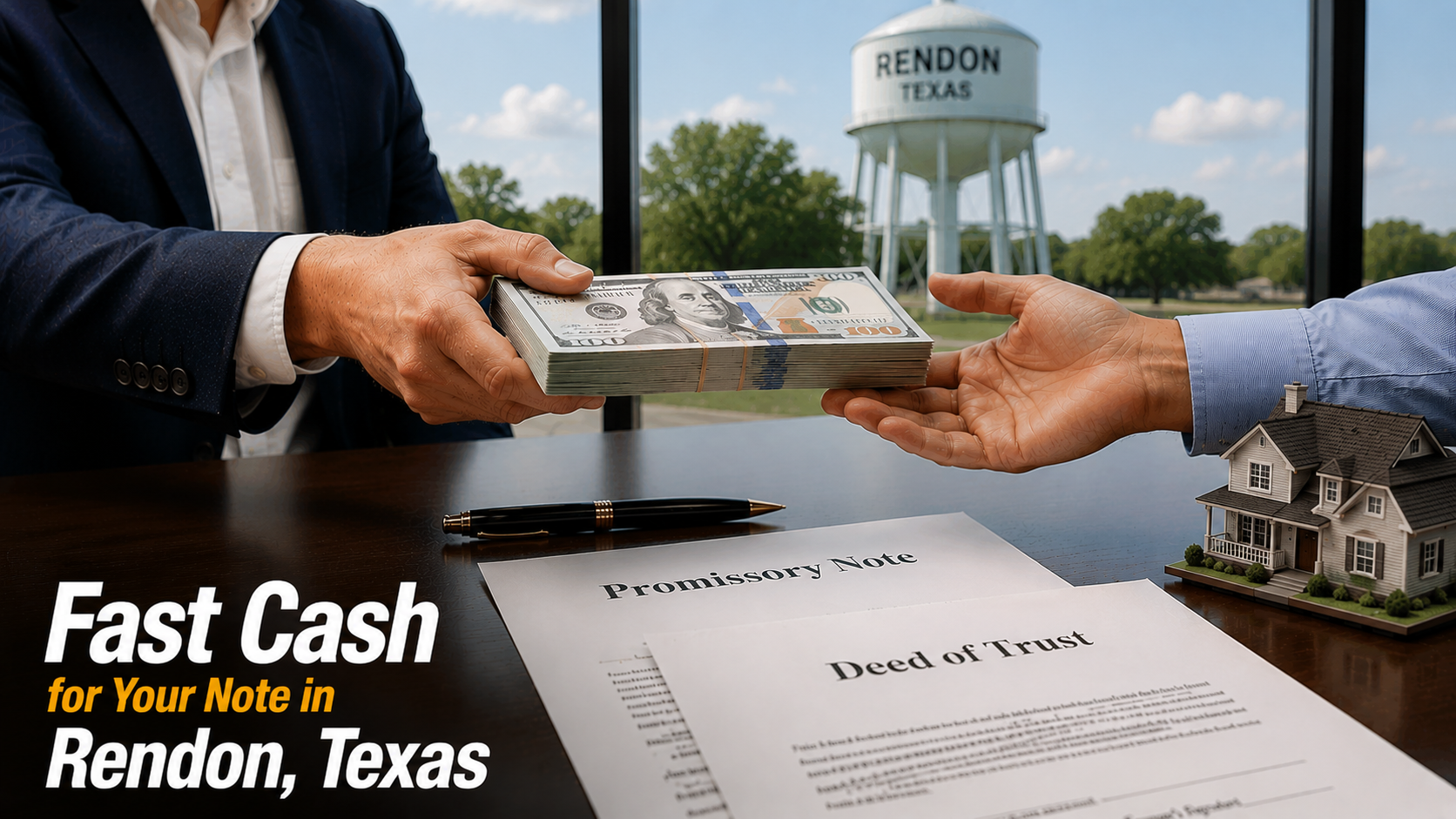 Cash exchange for a promissory note and deed of trust in Rendon, Texas with a fast cash real estate note transaction.