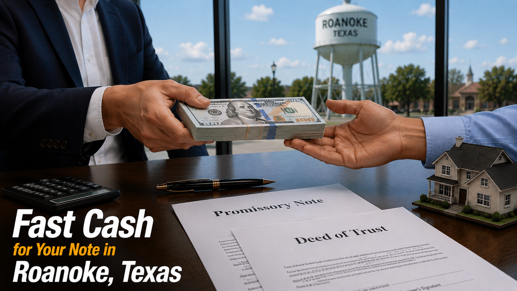 Cash exchange for a promissory note and deed of trust in Roanoke, Texas with a fast cash real estate note transaction.